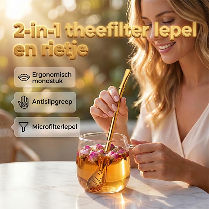 🥄 2-in-1 teaszűrő kanál szívószállal – Kompakt, könnyen használható 🔥