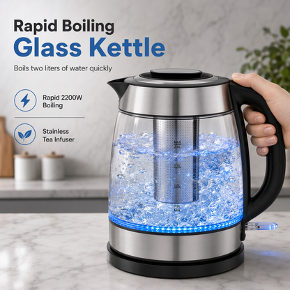 📢📢40% OFF !! ⏰2L Large Capacity Glass Electric Kettle with Automatic Shut Off and Overheat Protection