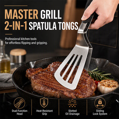 2-in-1 Stainless Steel Food Spatula Tong