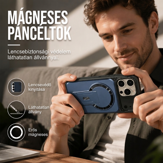 🧲 Mágneses páncél tok – Felhajtható lencsevédővel és erős gyűrűvel ✨