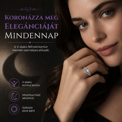 💍🌙 Holdkő gyűrű – Gótikus holdsarló, platinabevonat, misztikus 💎✨