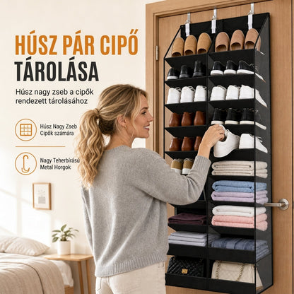 Ajtóra akasztható tárolótáska 20 hálózsebbel, nagy kapacitású, nemszőtt anyagból készült többrétegű rendszerező háztartási tároláshoz