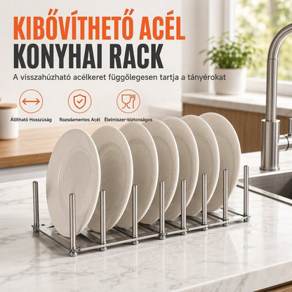 🔧 Bővíthető acél konyhai rács – Rendezett konyhai tér, könnyen állítható ✨
