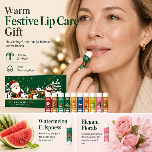 🎄 Christmas Moisturizing Lip Balm Set – Hidratáló, hosszan tartó, tökéletes ünnepi ajándék 💋