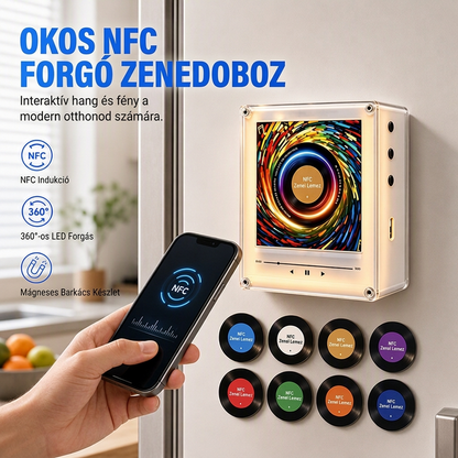 🎶 NFC hűtőmágnes zenedoboz – Mágneses, zenélő, dekoratív 📦