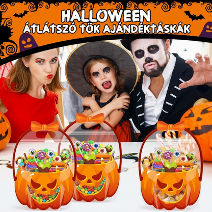 🎃 Halloween átlátszó tökmintás ajándéktasakok – Ünnepi csomagolás, cukorkáknak ✨