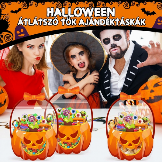 🎃 Halloween átlátszó tökmintás ajándéktasakok – Ünnepi csomagolás, cukorkáknak ✨