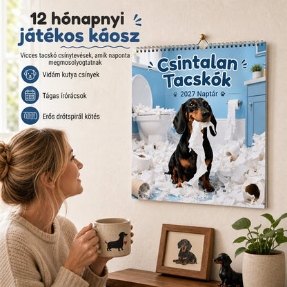 🐶 Rosszcsont tacskók kutya fali naptár – Cuki tacskók, vidám hónapok ✨