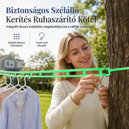🌬️ Szélálló csúszásgátló kerítésmintás ruhaszárító kötél – Praktikus, stabil ✨