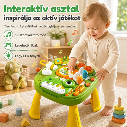 Többfunkciós elektromos dinoszauruszos tevékenységasztal kisgyermekek számára, oktató, korai tanulást segítő játék babaoknak