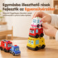 🚗 4 darabos mágneses elektromos játékautó-készlet – Hang és fény, rajzfilm stílus, egymásra rakható ✨