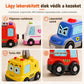 🚗 4 darabos mágneses elektromos játékautó-készlet – Hang és fény, rajzfilm stílus, egymásra rakható ✨