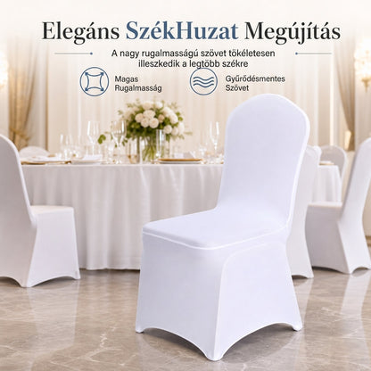 🪑 Univerzális nyújtható spandex étkezőszék-huzat – Teljes védőborítás esküvőre, bulira, bankettre ✨