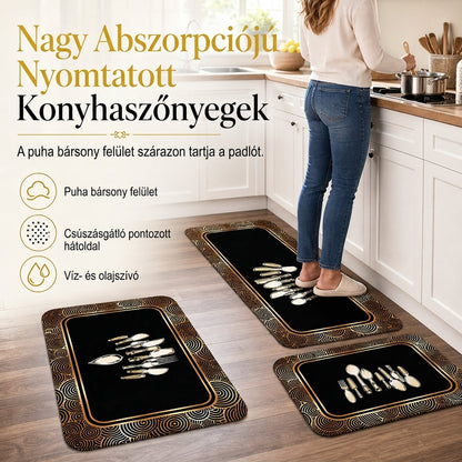 Geometrikus mintás flanel padlószőnyeg, víztaszító és olajfelszívó lábtörlő konyhába, fürdőszobába és előszobába