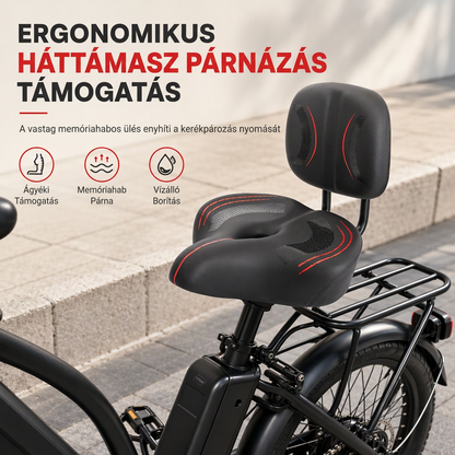 Széles kerékpár nyeregtámaszos hátánnyal, túlméretes üléspárna elektromos kerékpárokhoz, triciklikhoz és edzőkerékpárokhoz