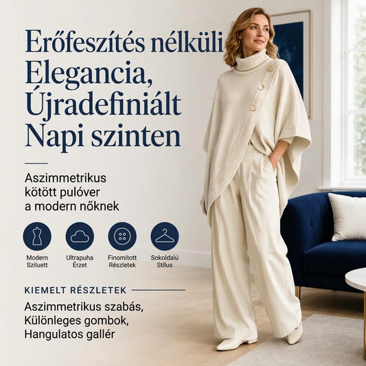 👚 Női aszimmetrikus garbós poncsó kötött pulóver – Elegáns, kényelmes, divatos ✨