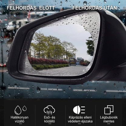 🚗 Vízálló fólia az autó visszapillantó tükréhez – Esővédelem, tiszta látás ✨