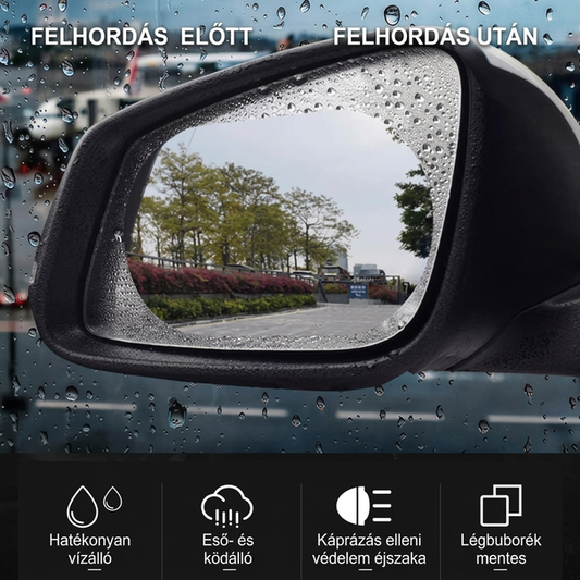 🚗 Vízálló fólia az autó visszapillantó tükréhez – Esővédelem, tiszta látás ✨