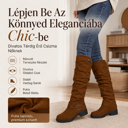 👢 Nőknek készült laza szárú térdig érő csizma – Övcsattal, divatos, kényelmes ✨