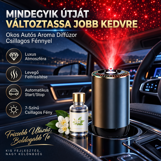 🚗 Okos autós illatosító párásító – Csillagos vetítés, friss illat 🔥