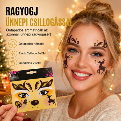 🎄 Karácsonyi ideiglenes arctetováló matricák – Ünnepi állatos sminkdekoráció, szarvas, macska, róka ✨