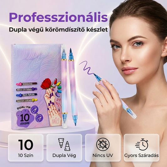 💅 10 színű kétvégű körömdíszítő toll készlet – Kreatív manikűrhöz ✨