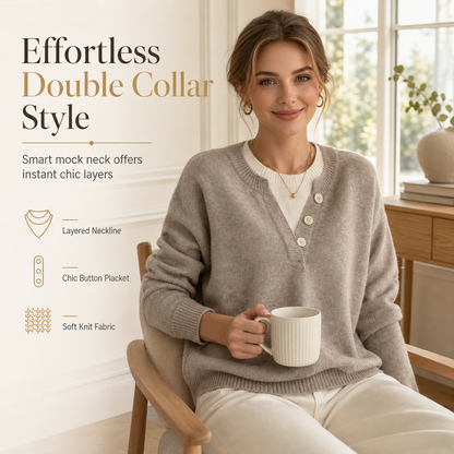 👚 Alkalmi ál-kétrészes V-nyakú kötött pulóver – Gombokkal, elegáns, kényelmes ✨