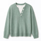 👚 Alkalmi ál-kétrészes V-nyakú kötött pulóver – Gombokkal, elegáns, kényelmes ✨