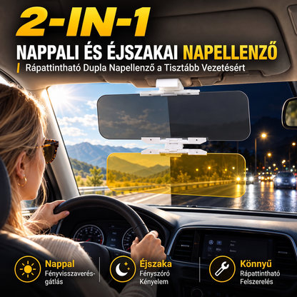 ⏰⏳ Időkorlátozott ajánlat! Univerzális HD tükörzavar elleni autós szemellenző – Nappali és éjszakai használatra ✨
