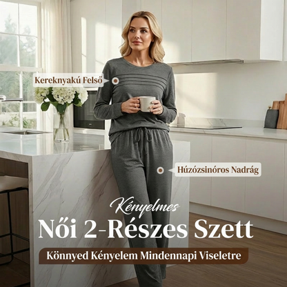 👚Női kerek nyakú felső és húzózsinóros nadrág szett – Kényelmes, hétköznapi viseletre ✨