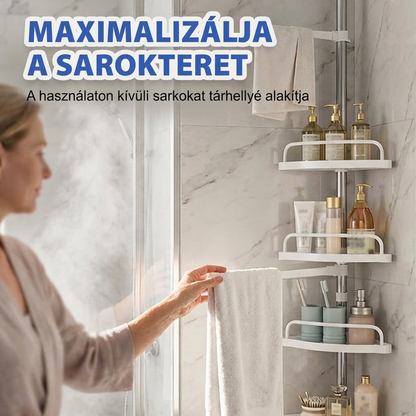 🚿 Állítható teleszkópos sarok zuhanypolc – Praktikus, helytakarékos, könnyen felszerelhető ✨