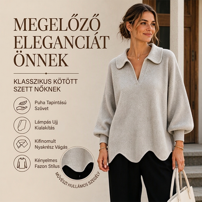 💋 Női elegáns V-nyakú pulóver – Lájkujjas dizájnnal, kifinomult megjelenés ✨